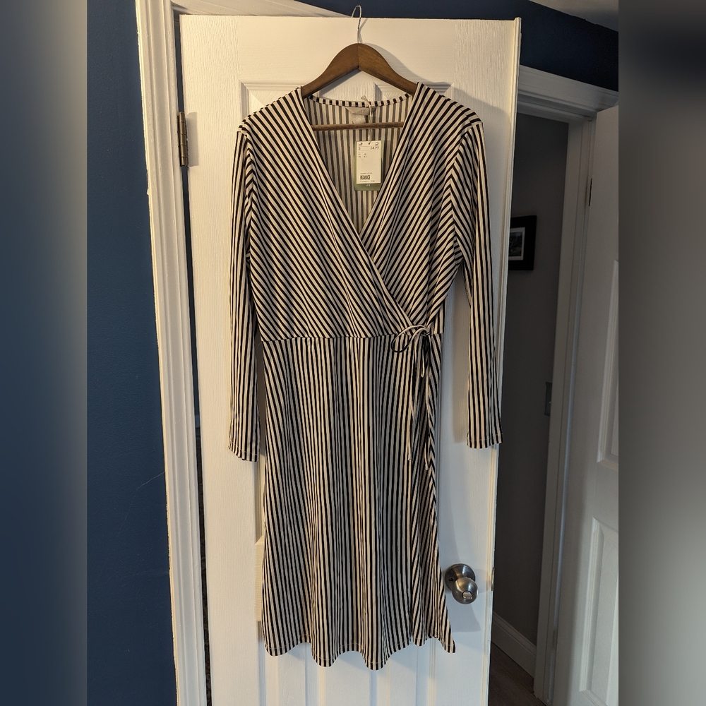 Brand New! H&M striped, faux wrap dress